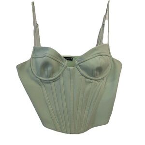 Zara Bustier Top Medium Mint Green Boning Spaghetti Strap Cropped Sexy Party